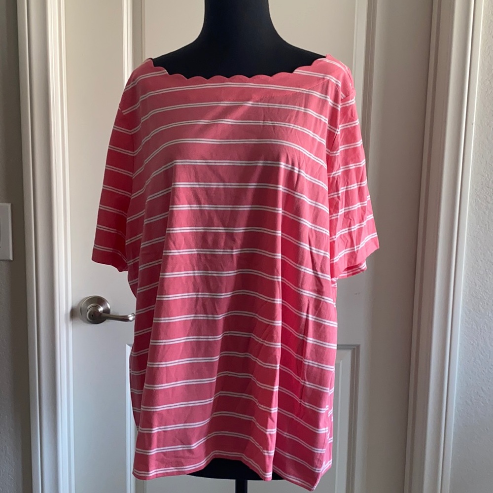 Talbots pink striped blouse